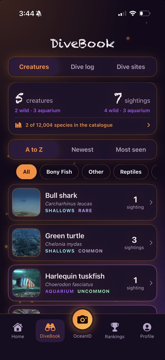DiveBook: every creature you've logged